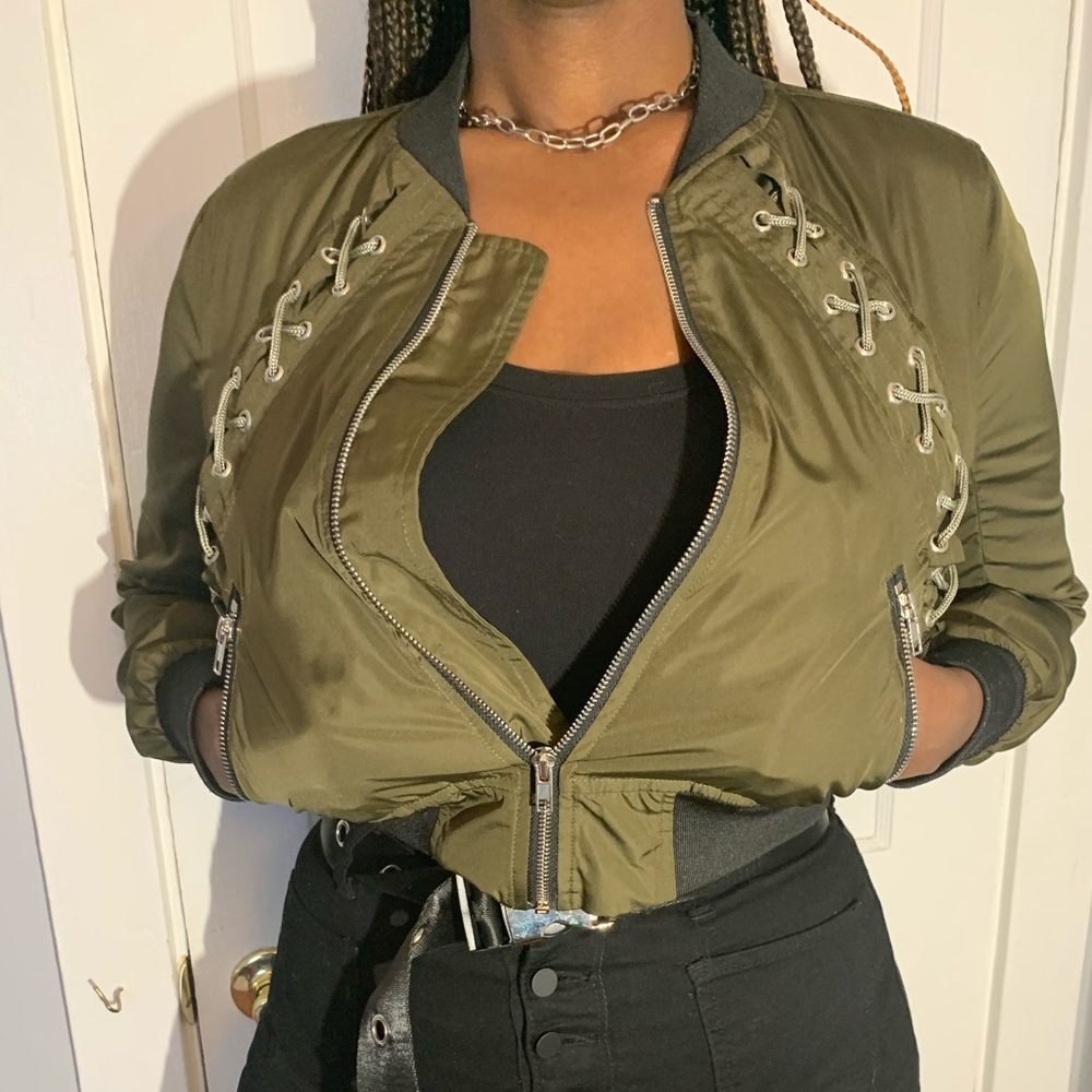 Army green bomber jacket